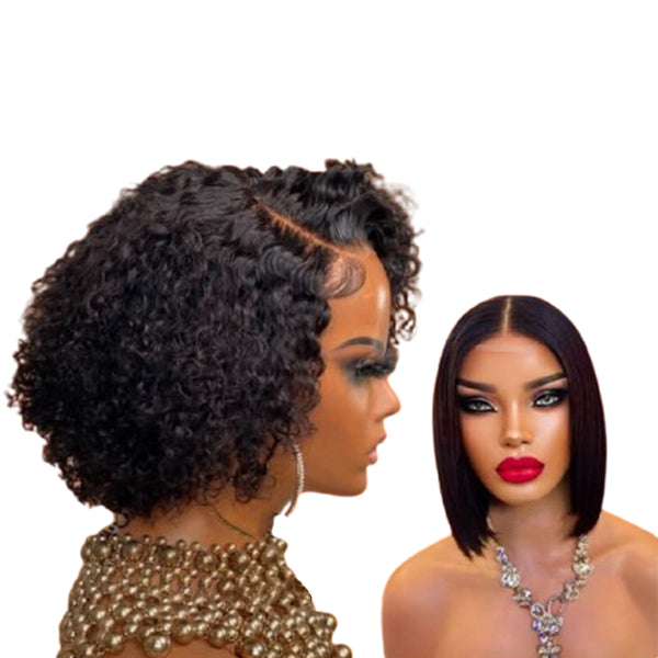 10" HD Full Frontal Curly Wig PLUS 12" Double Drawn Cropped Bob Wig