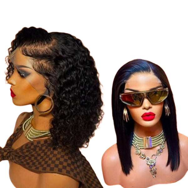 14" Double Drawn Malaysian Curly Full Frontal PLUS 14" Peruvian Double Drawn Wear & Go Wig