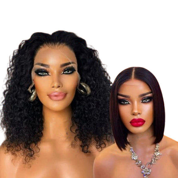 16" Full Frontal Curly Wig PLUS 12" Double Drawn Cropped Bob Wig, premium human hair combo set from Smart Hair Global South Africa