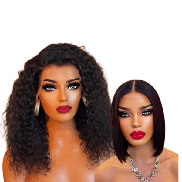 18" Full Frontal Curly Wig PLUS 12" Double Drawn Cropped Bob Wig