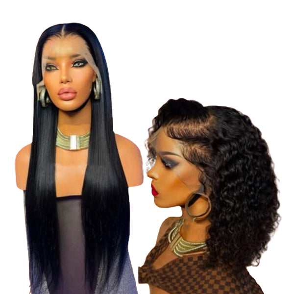 30" Full Frontal Straight PLUS 14" Double Drawn Malaysian Curly Wig